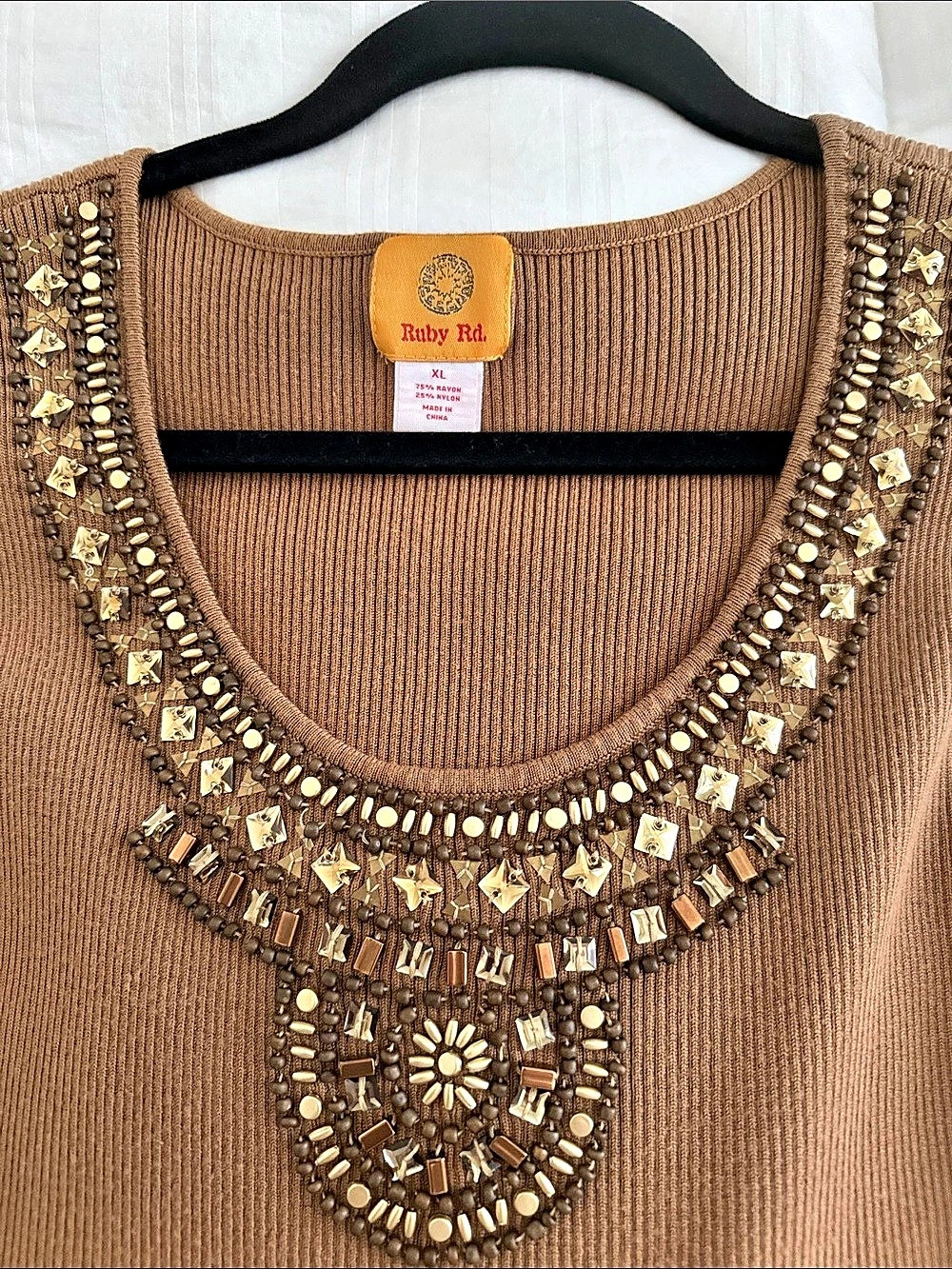 Ruby Rd. Embellished Ribbed Tank Brown XL - Picture 3 of 3